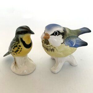 Two Goebel Porcelain Bird Figurines Blue Titmouse Western Meadowlark TMK 6